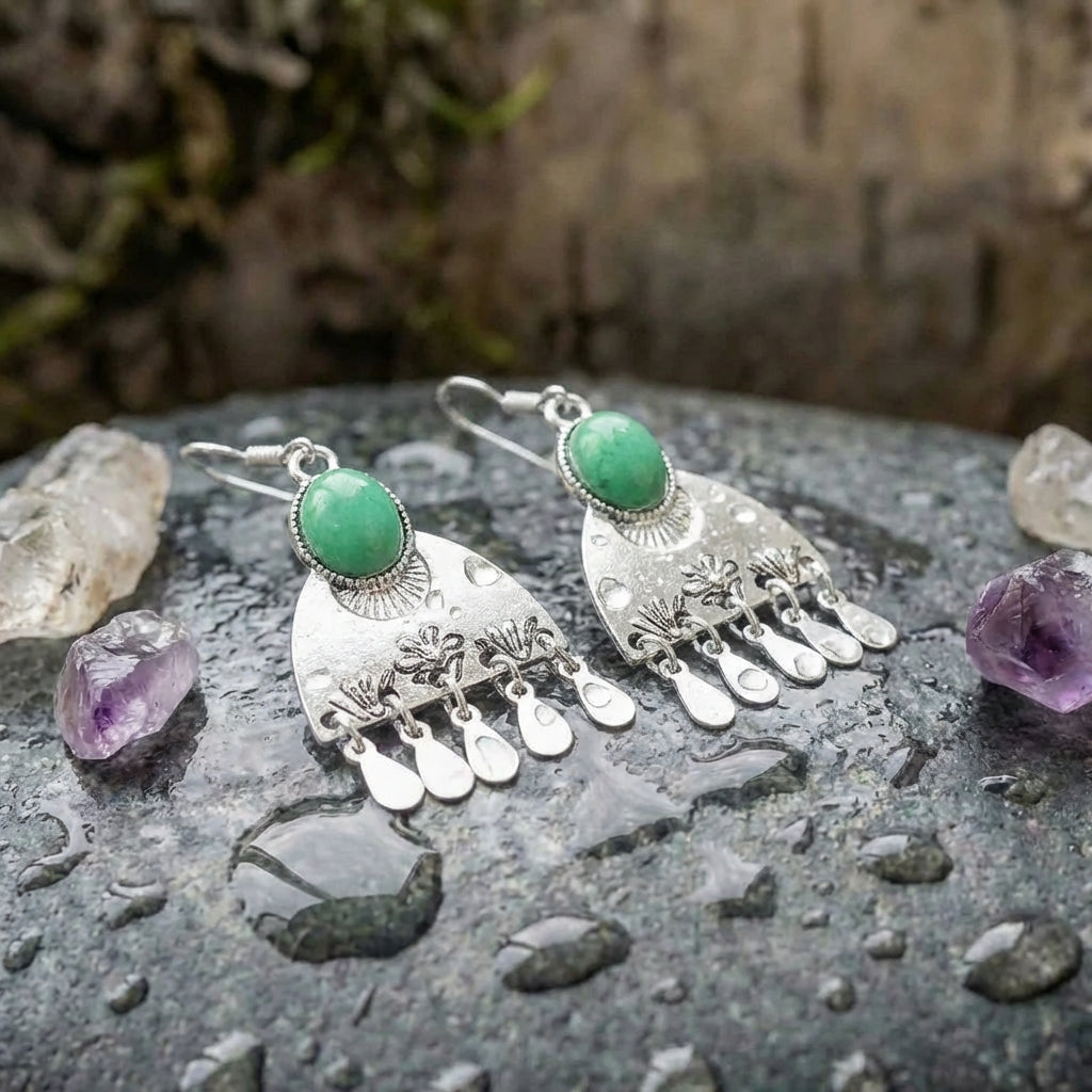 Vintage Green Stone Earrings