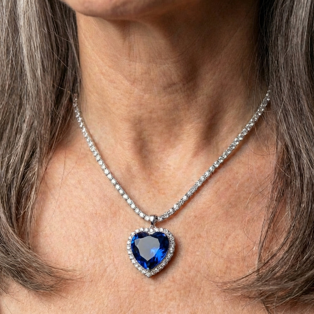Vintage Inlaid Rhinestone Blue Stone Necklace