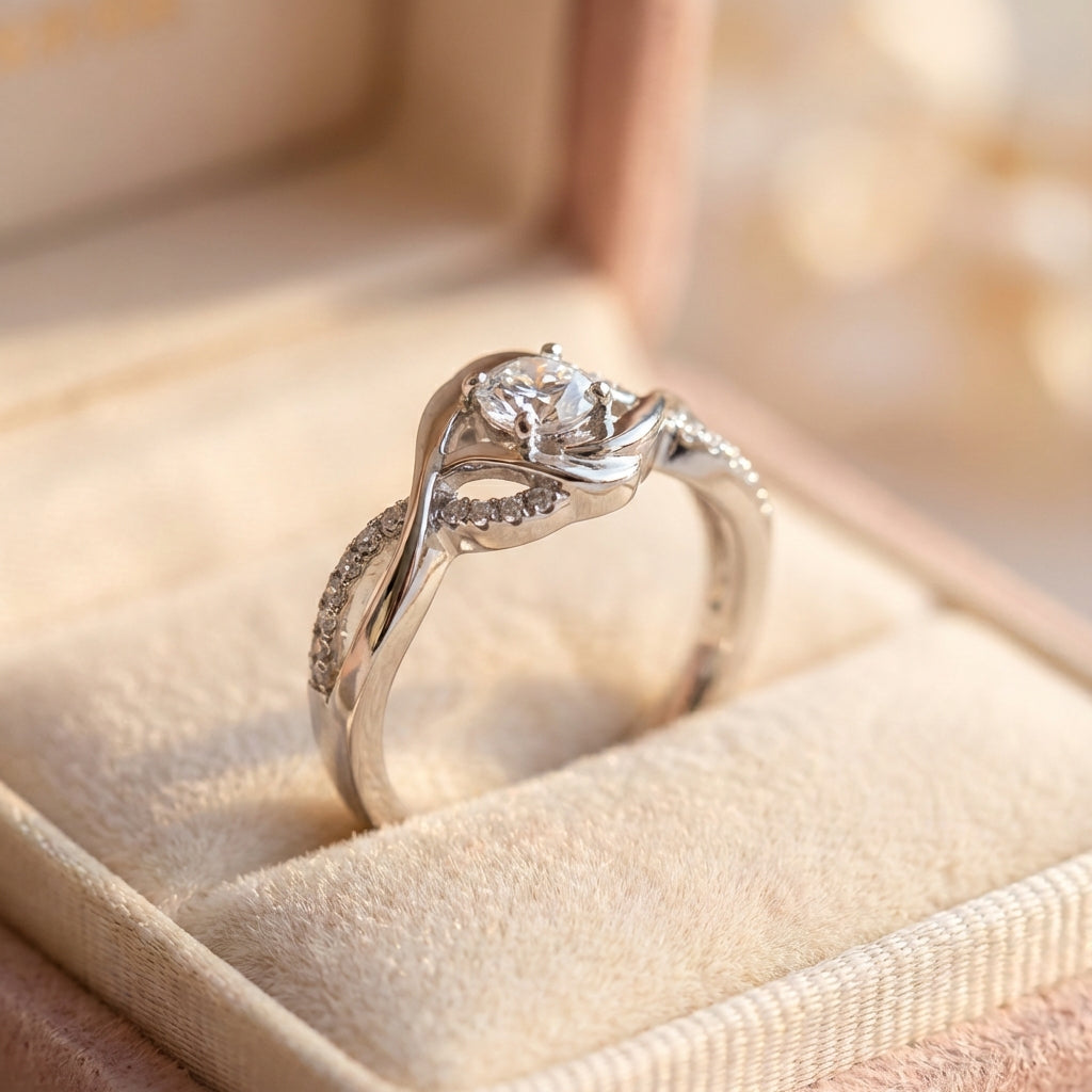 Vintage Irregular Blossom Zirconia Silver Ring