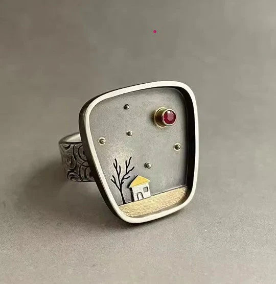 Vintage Landscape Inlay Ring