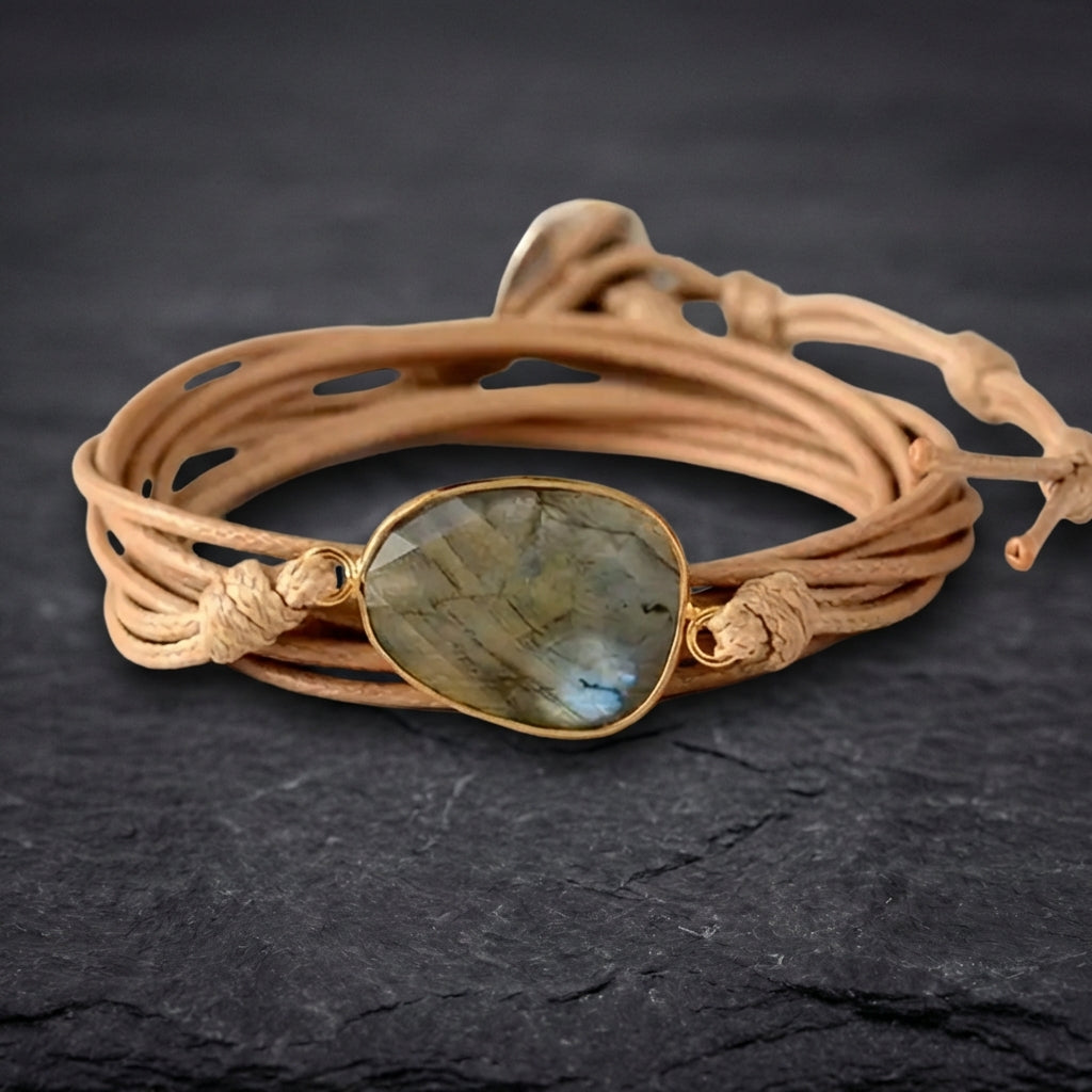 Vintage Leather Stone Bracelet