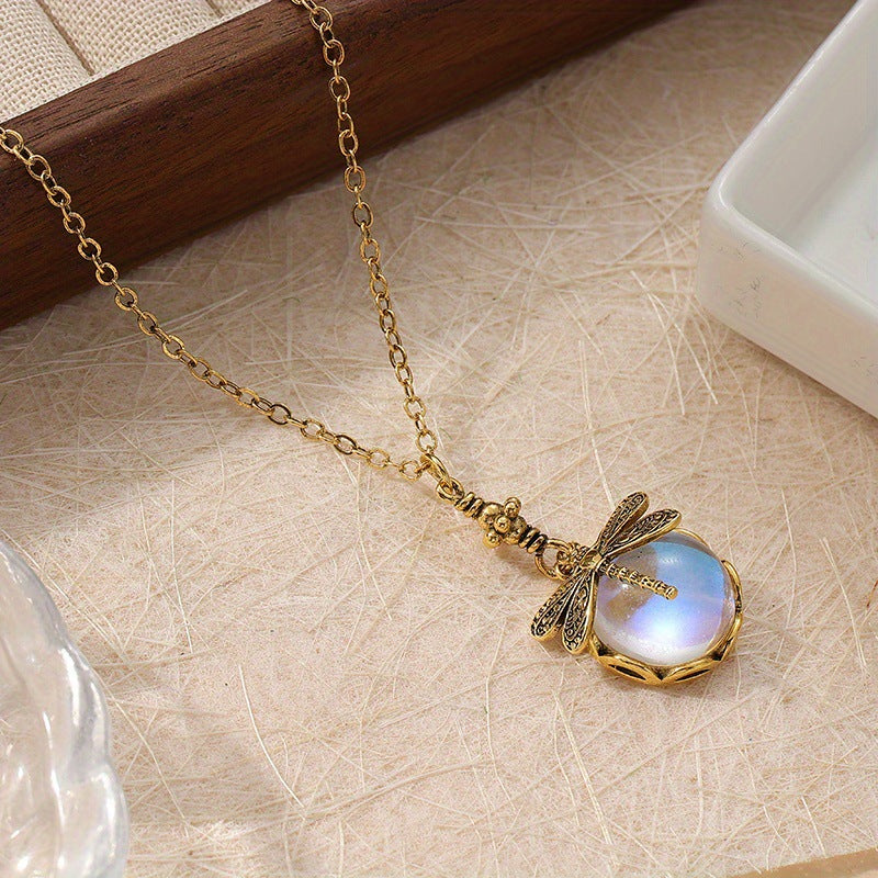 Vintage Moonstone Dragonfly Necklace