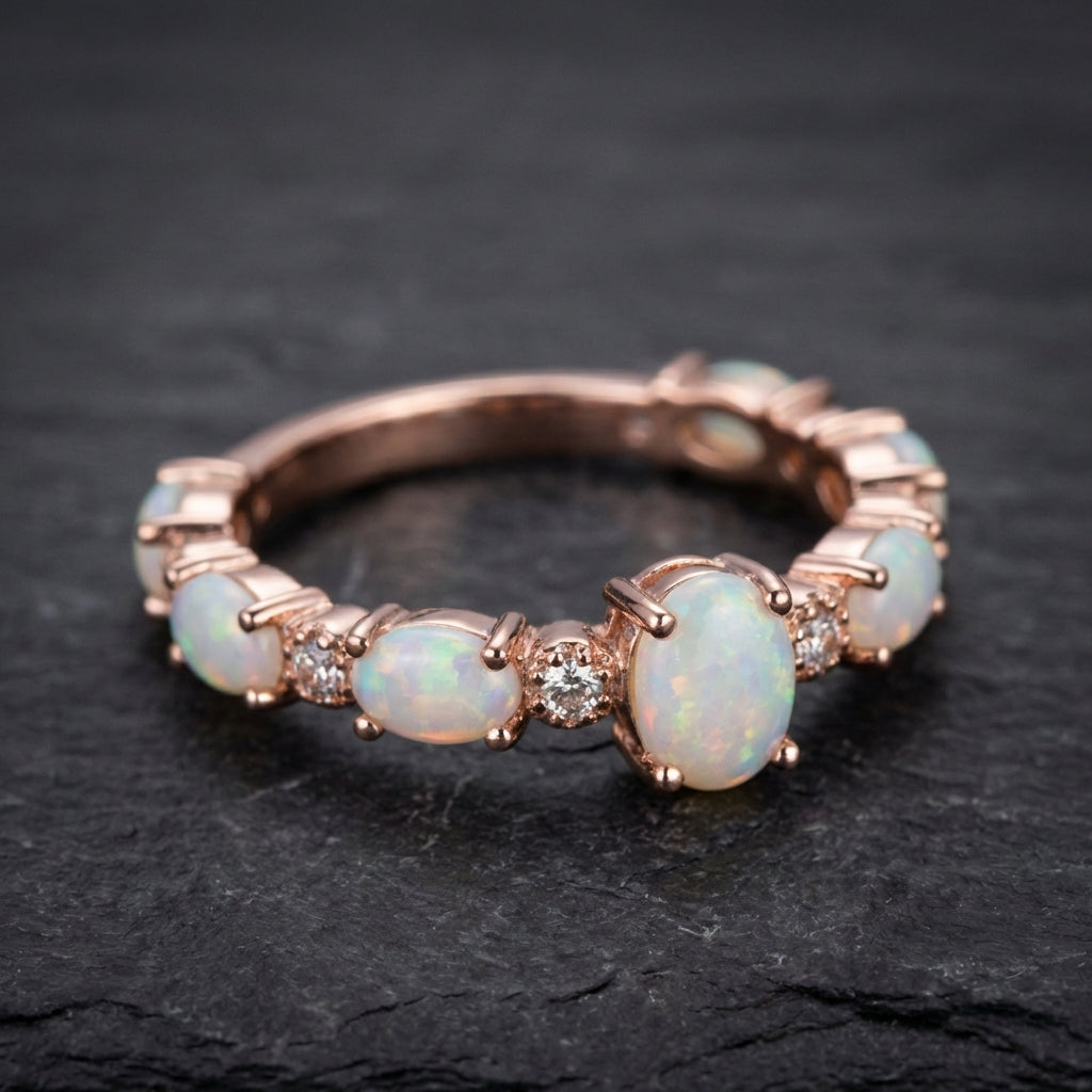 Vintage Opal & Crystal Rose Gold Ring