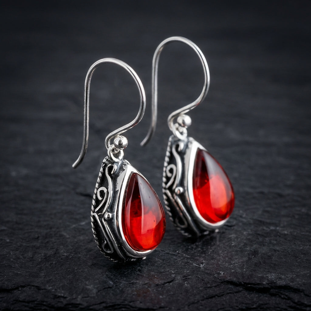 Vintage Red Stone Dangle Earrings
