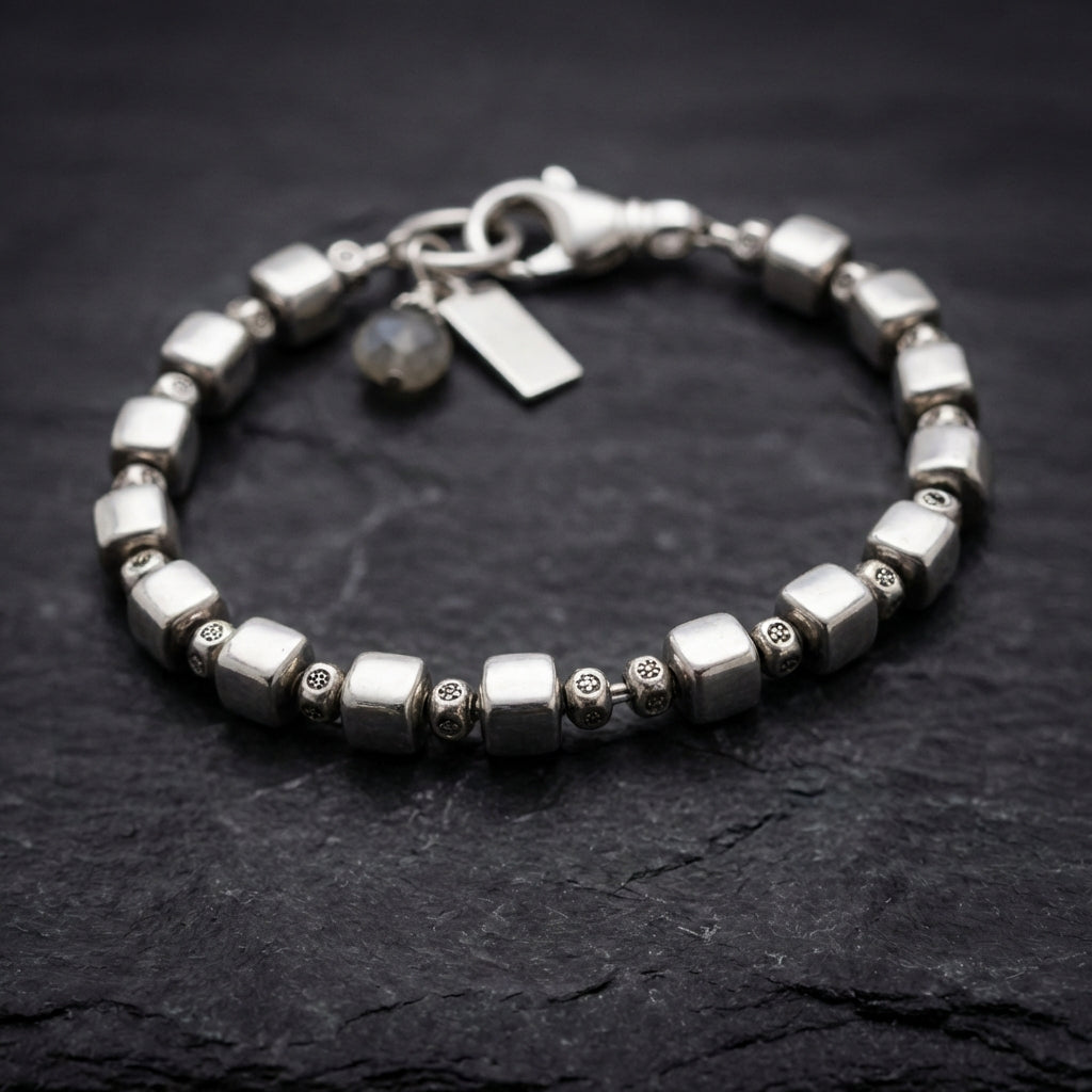 Vintage Silver Cubic Beads Bracelet