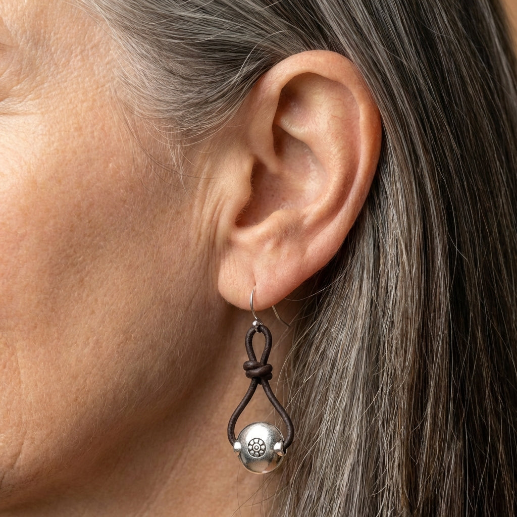 Silver Leather Earrings