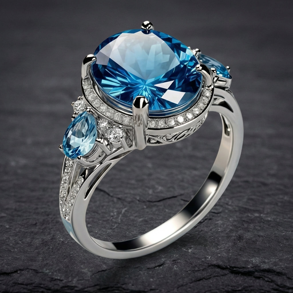 Vintage Silver Ring With Blue Crystal