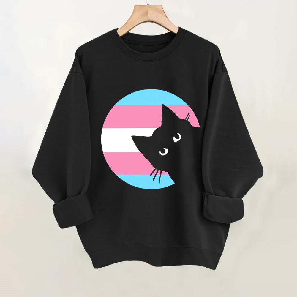 Trans Pride Flag Color Cat Print Women's Sweatshirt elevenforest