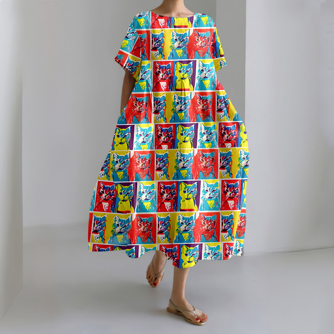 Funny Cat Pop Art Cozy Mixi Dress elevenforest