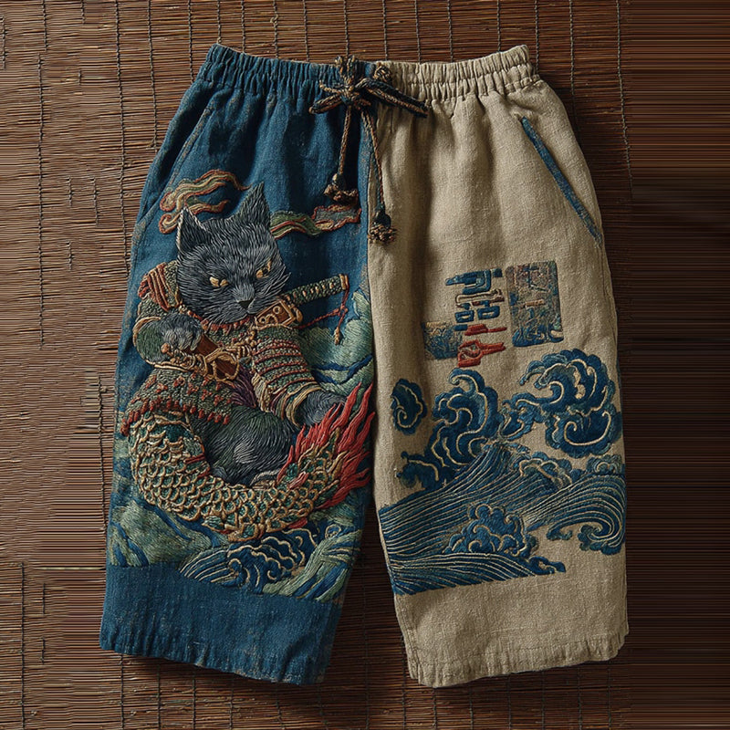 Men's Japanese Cat Art Print Casual Shorts elevenforest