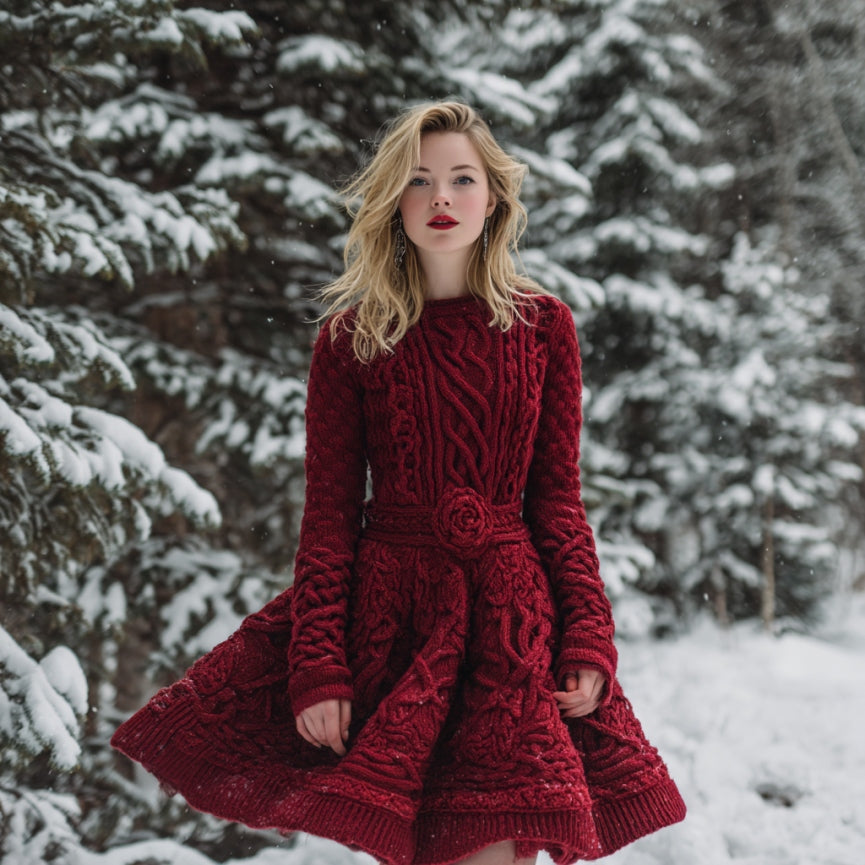 Women's Vintage Christmas Celtic Art Knitted Midi Dress artswardrobe