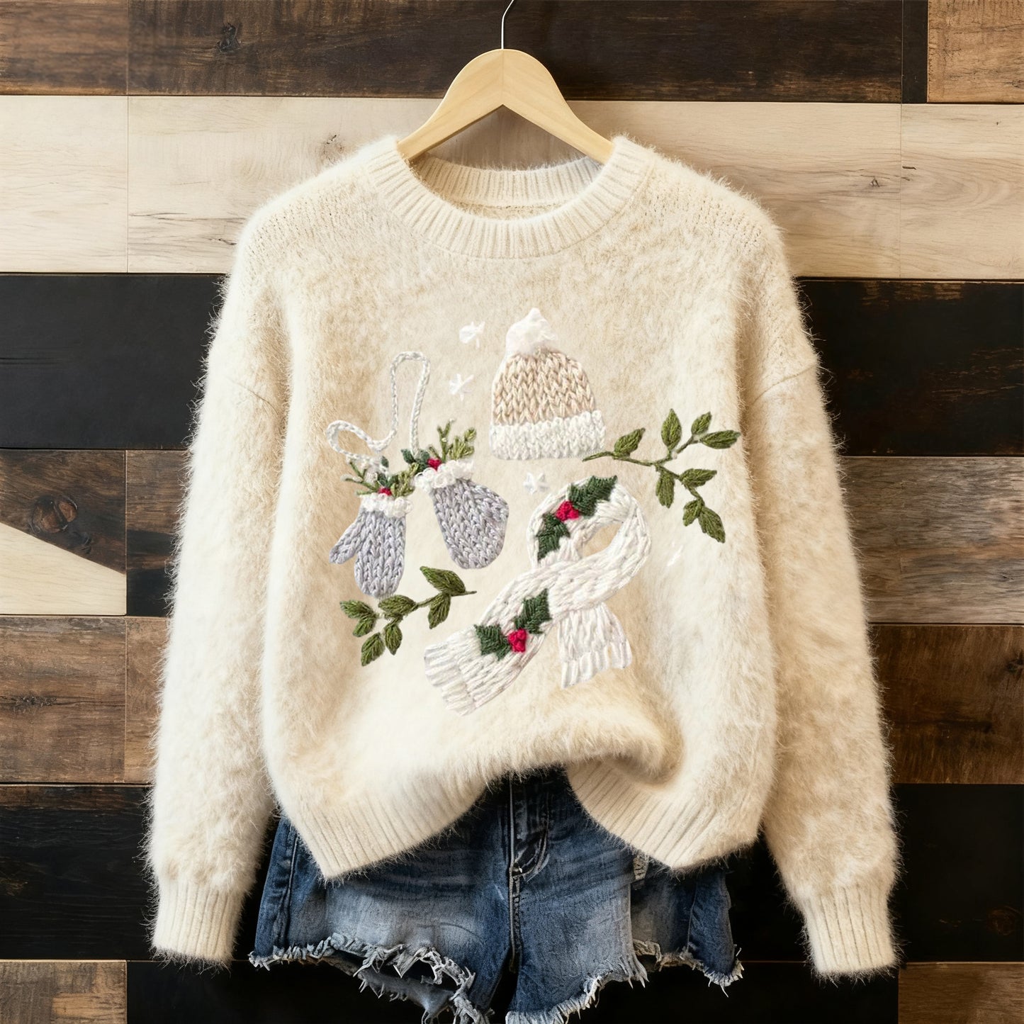 Women's Christmas Embroidered Cozy Knit Sweater artswardrobe
