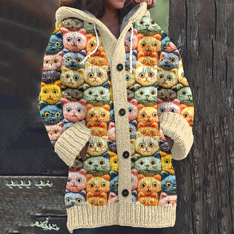 Cute Cats Embroidered Pattern Cozy Hooded Knit Sweater elevenforest
