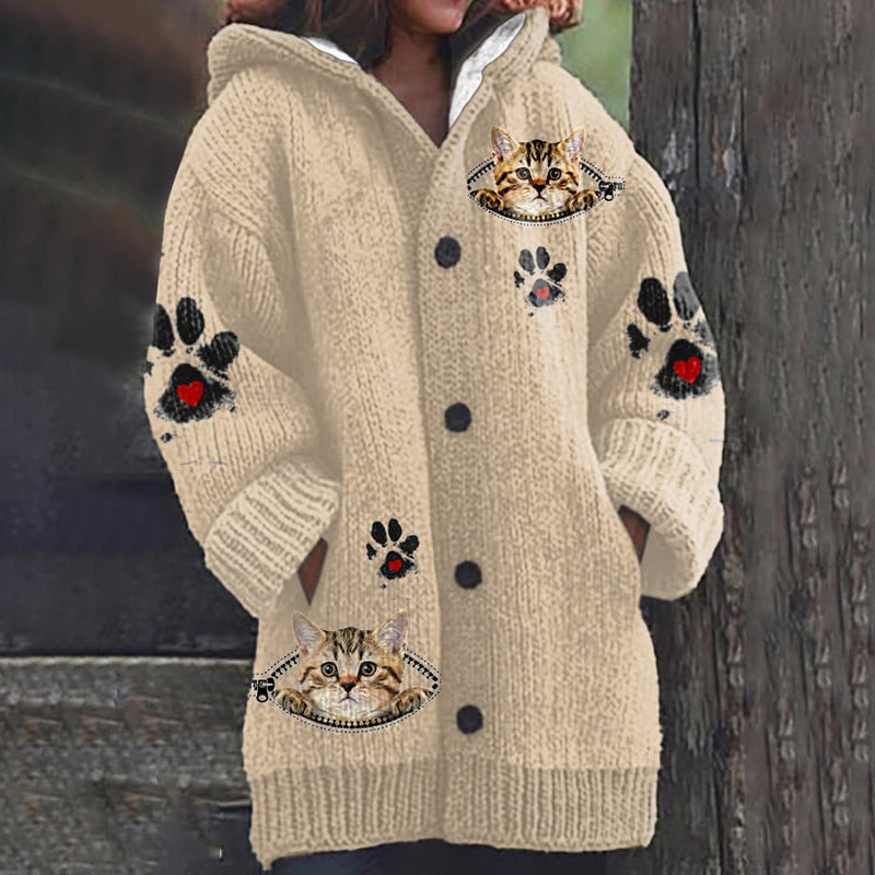 Vintage Cute Cat Paw Cozy Button Down Sweater elevenforest
