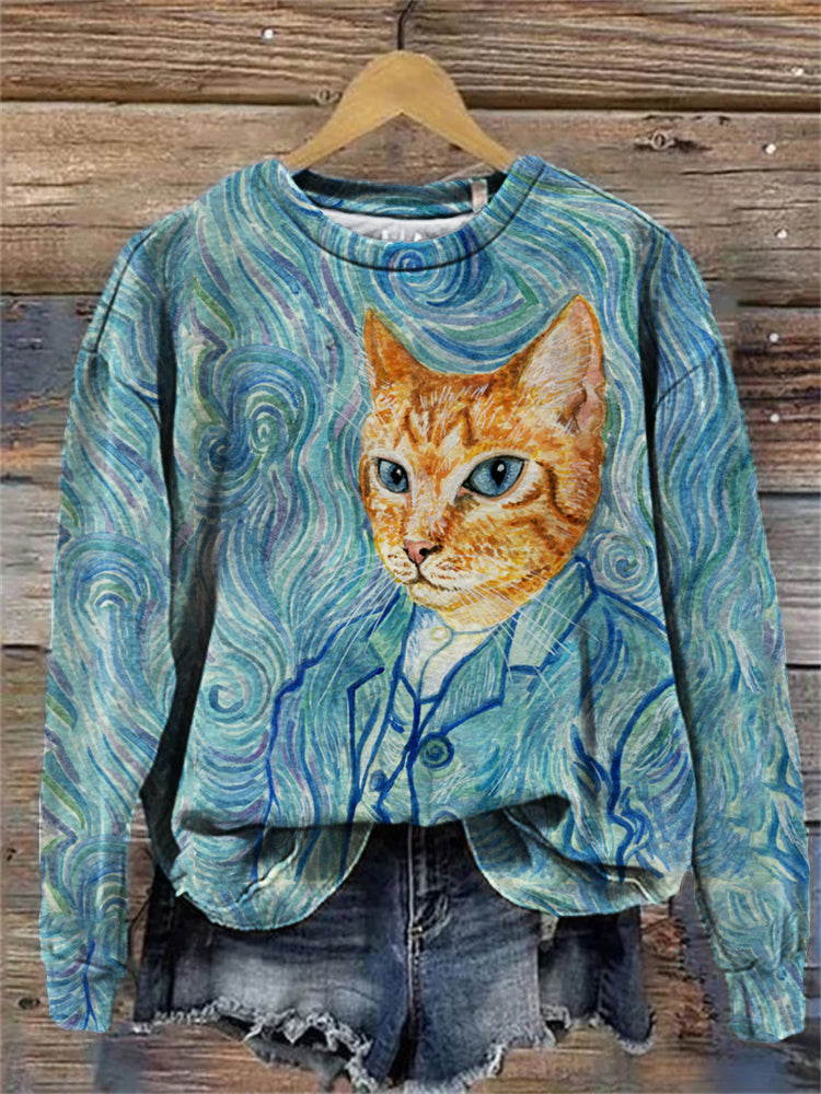 Funny Cat Self Portrait Art Sweatshirt elevenforest