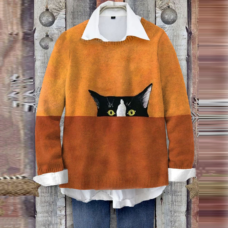 Abstract Black Cat Art Print Knit Cozy Sweater elevenforest