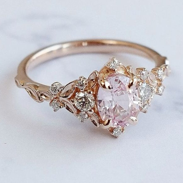Elegant Pink Floral Zirconia Ring