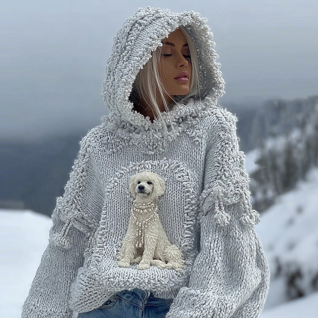 Cute Plush Dog Knitted Jacquard Cozy Hooded Sweater artswardrobe