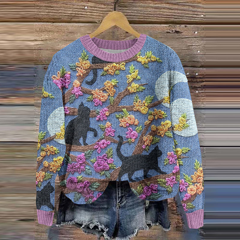 Tree Cat Pattern Cozy Sweater elevenforest