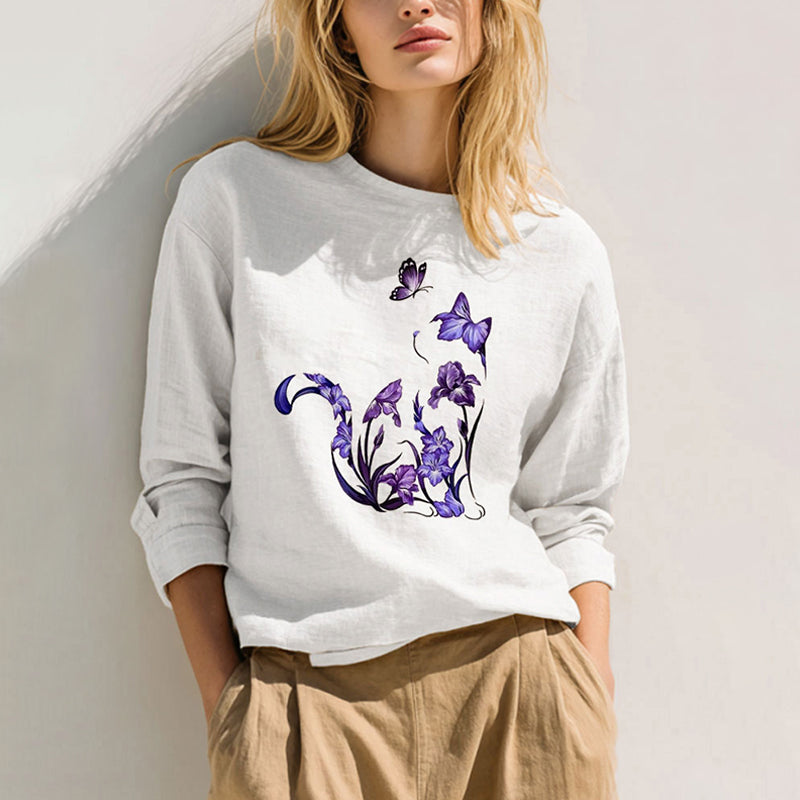 Women's Animal Cute Cat Graphic Print Comfortable T-shirt elevenforest