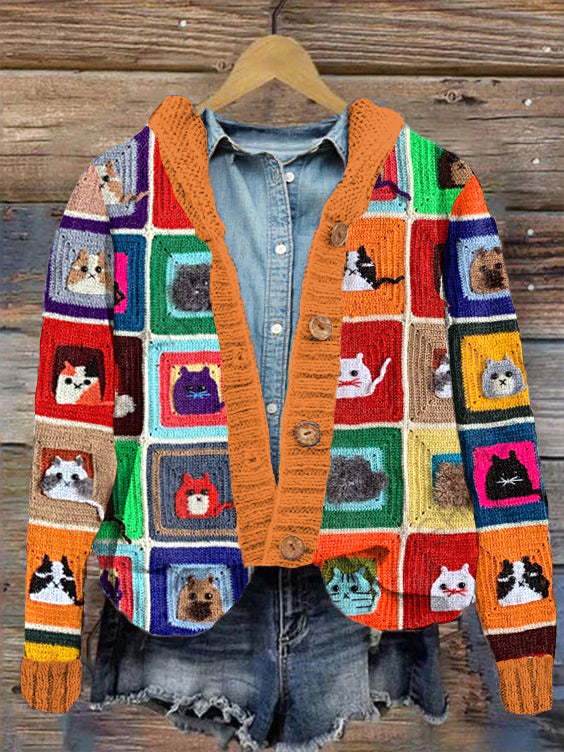 Cute Cat Crochet Art Cozy Knit Cardigan elevenforest