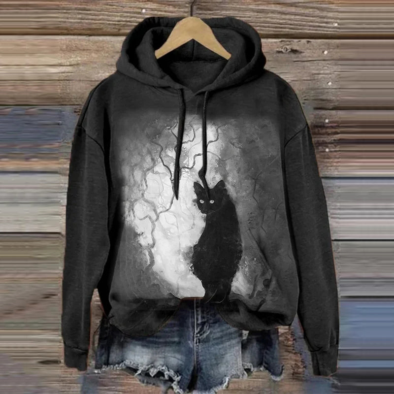 Halloween Vintage Cat Drawstring Hoodie elevenforest