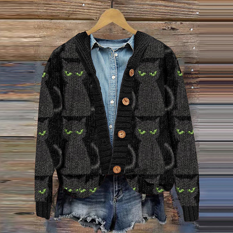 Black Cat Pattern Women's Cardigan elevenforest