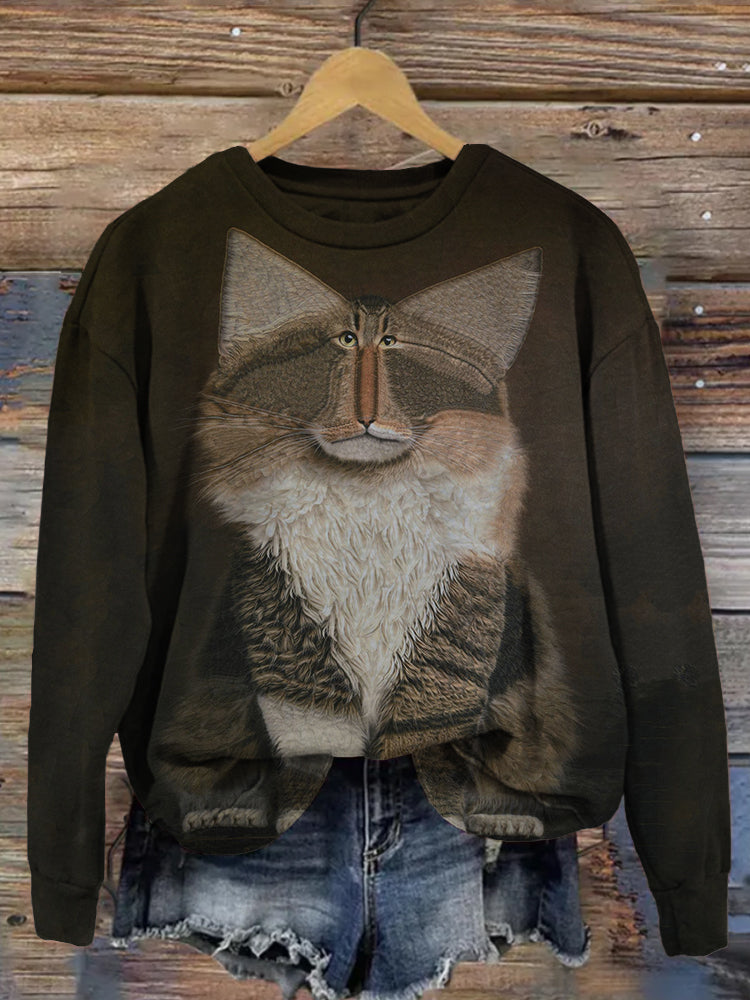 Funny Abstract Cat Art Vintage Cozy Sweatshirt elevenforest