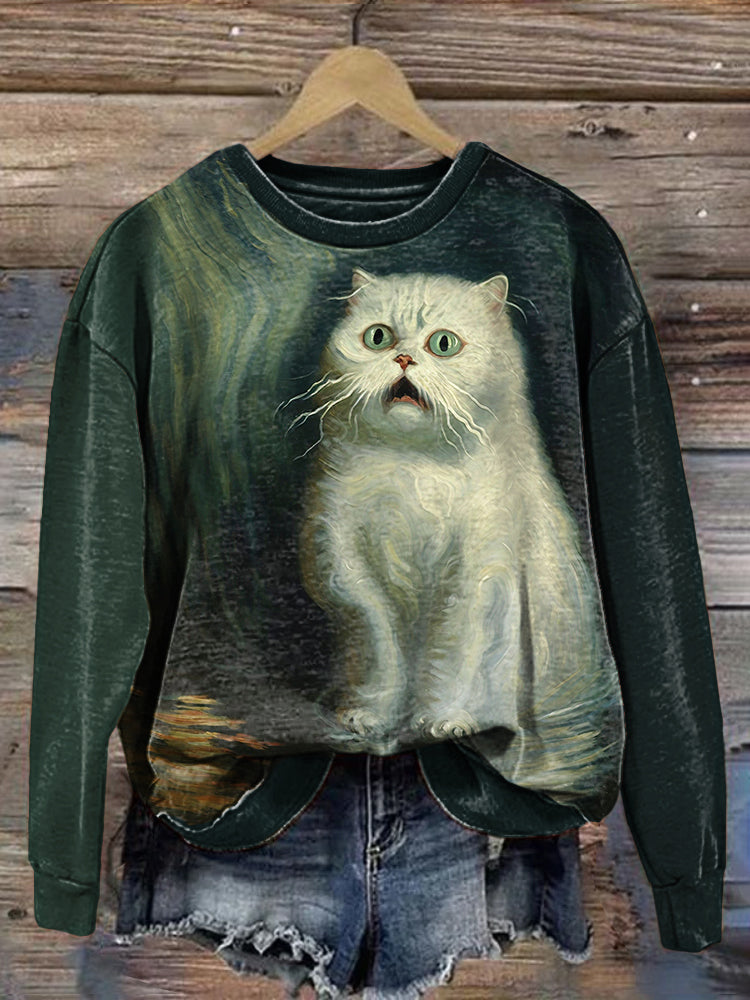 Funny Cat Art Print Vintage Sweatshirt elevenforest