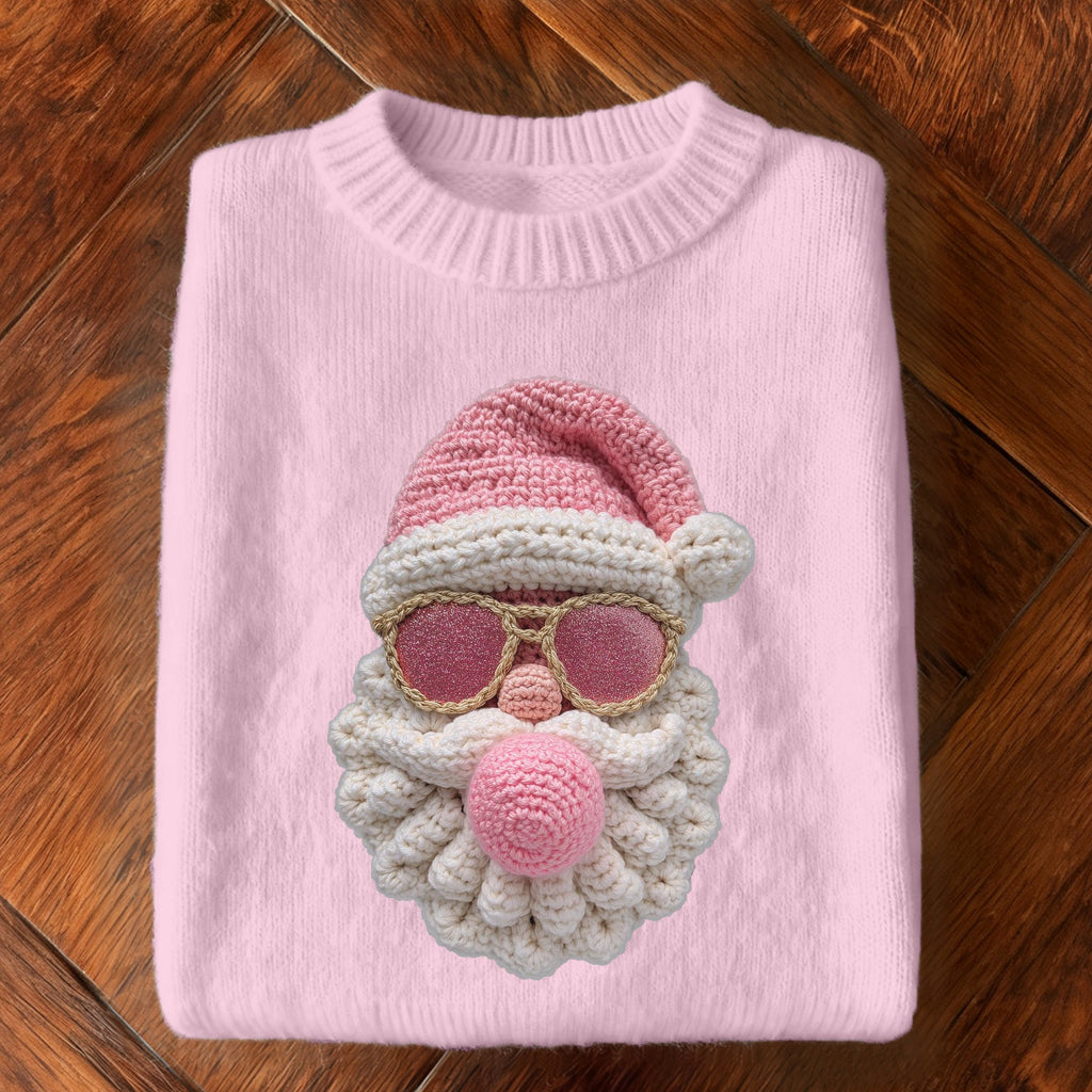 Retro Crochet Santa Claus Embroidered Cozy Knit Sweater artswardrobe