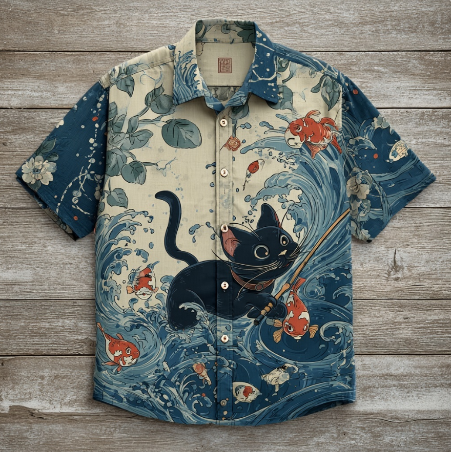 Japanese Art Style: Fun Animal And Plant Elements Combined With Retro Cotton And Linen Short-sleeve Shirt elevenforest