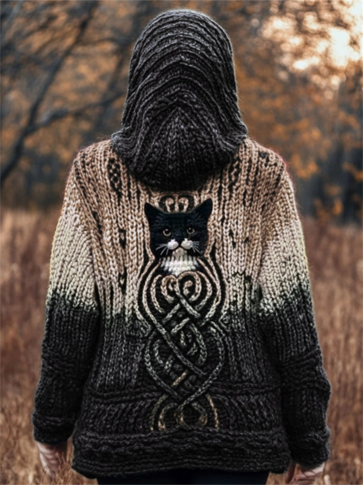 Lovely Cat Mystical Gradient Celtic Chunky Hooded Cardigan elevenforest