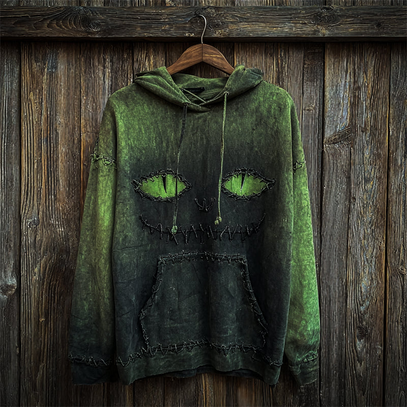 Halloween Black Cat Face Gradient Dyed Hoodie elevenforest