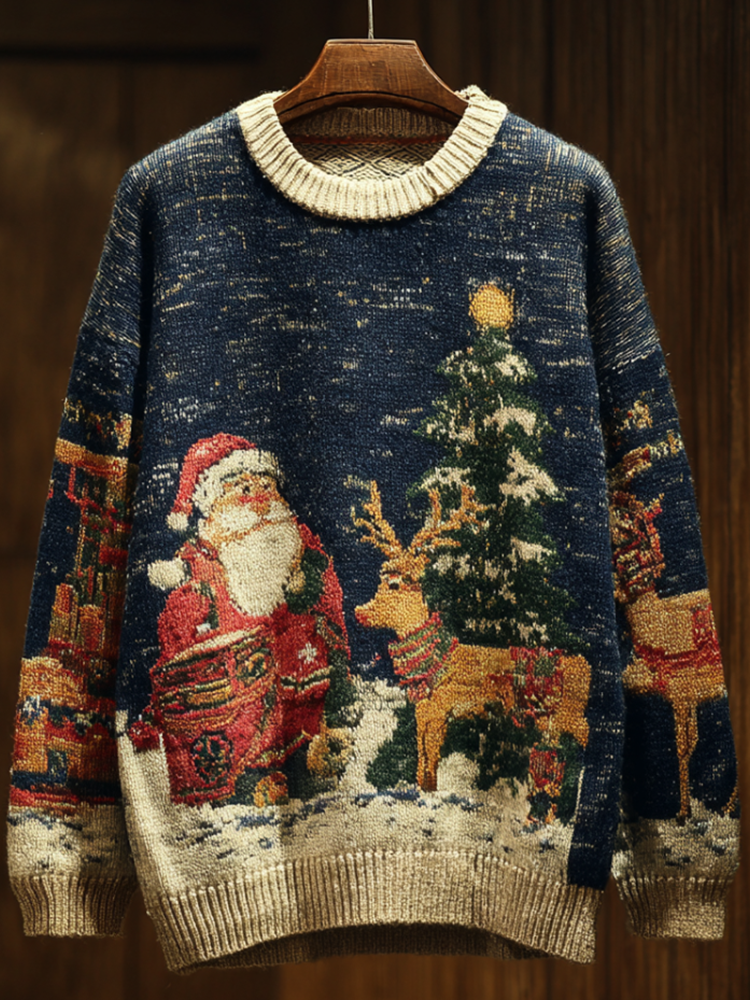 Men's Winter Retro Christmas Round Neck Knitted Sweater artswardrobe