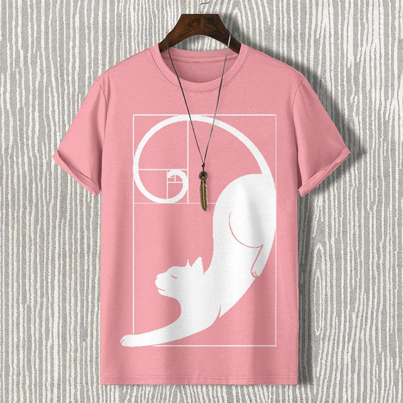 Men's Fibonacci Cat The Golden Ratio Print Casual T-shirt elevenforest