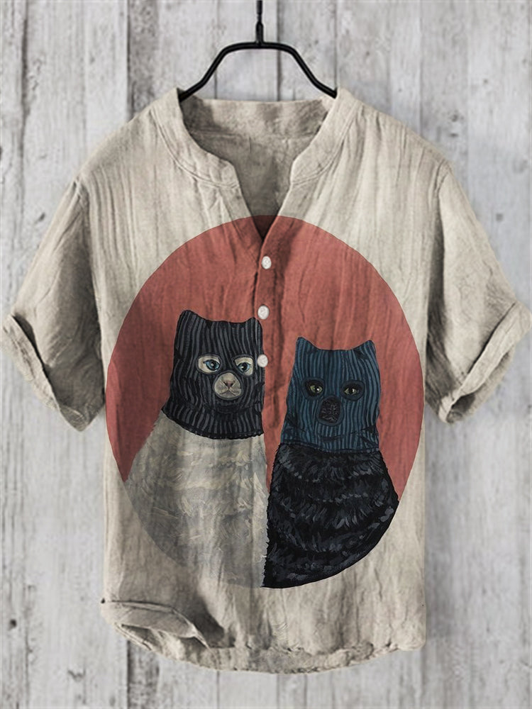 Funny Cat Burglar Art Linen Blend Shirt elevenforest