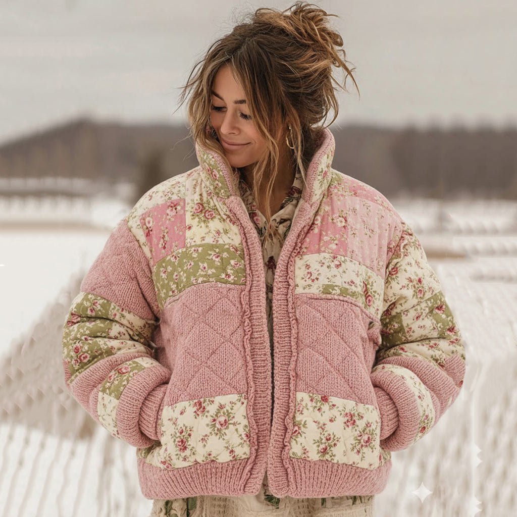 Women's Vintage Floral Patchwork Cozy Knit Sweater artswardrobe