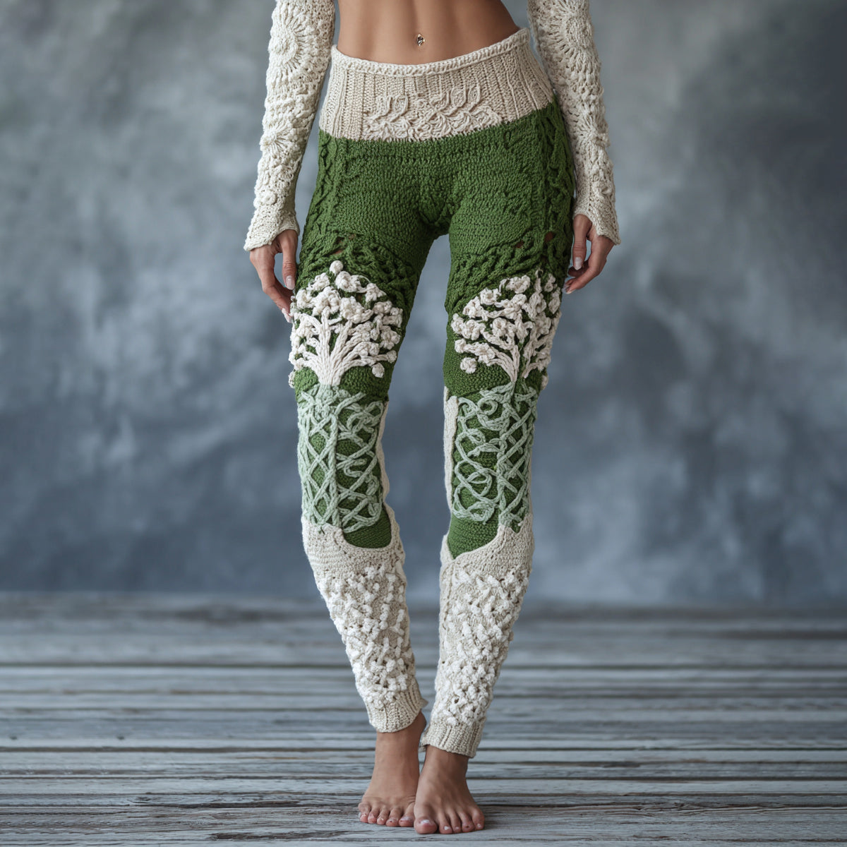 Vintage Viking Tree Of Life Celtic Knot Knit Cozy Leggings artswardrobe