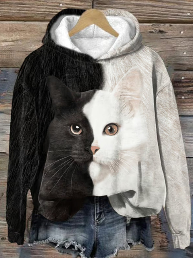 Women's Cute Cat Printed Hoodie elevenforest