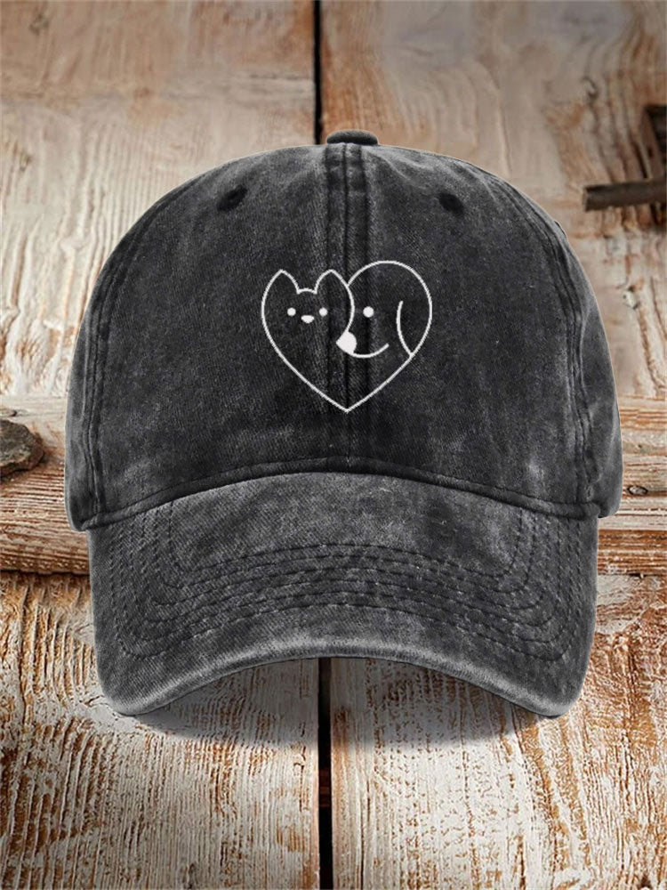 Unisex Casual Pet Dog And Cat Print Washed Hat elevenforest