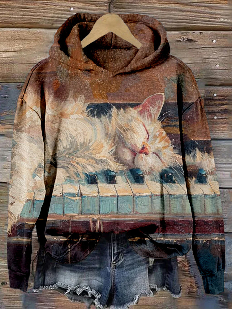 Lovely Sleeping Cat Art Pattern Comfy Hoodie elevenforest