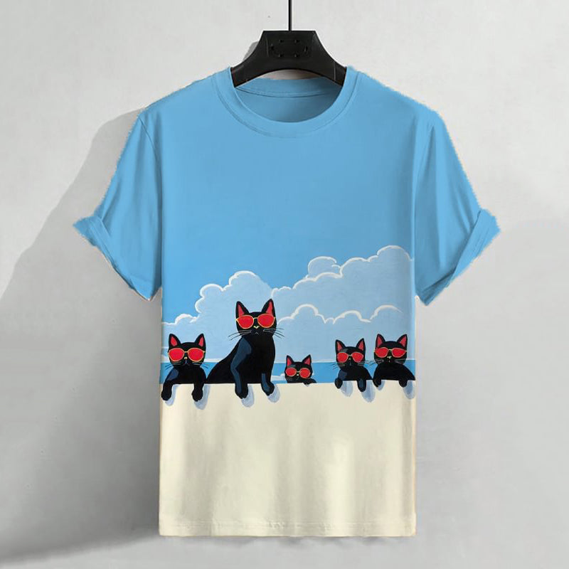 Men's Sunglasses Cat Patchwork Art Print Casual T-Shirt elevenforest