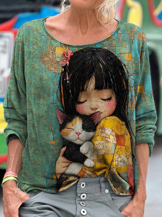 Cat Lover Girl With A Cat Art T Shirt elevenforest