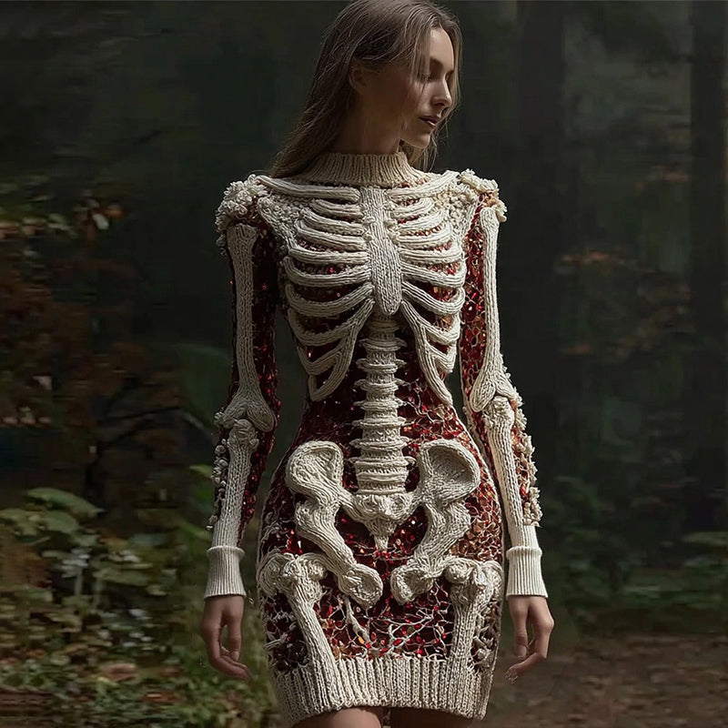 Women's Halloween Sequined Skull Pattern Comfortable Knit Mini Skirt artswardrobe