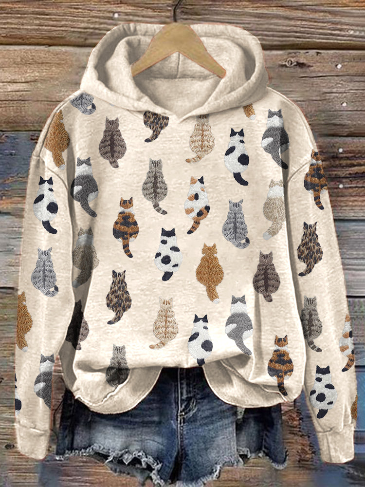 Cute Cats Embroidery Pattern Cozy Hoodie elevenforest