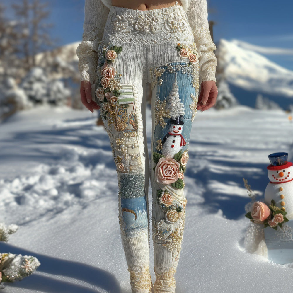 Christmas Inspired Embroidered Cozy Knit Leggings artswardrobe