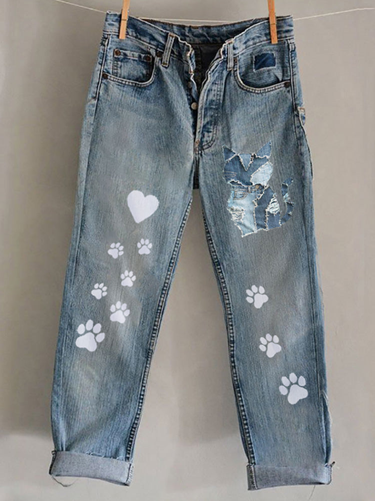 Funny Animal Embroidered Print Jeans elevenforest