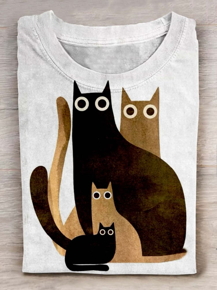 Cat Art Print Casaul Short Sleeve T-Shirt elevenforest