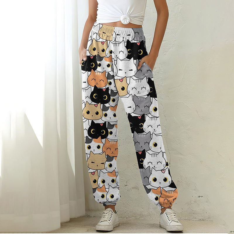 Colorful Cat Print Women's Sweatpants elevenforest