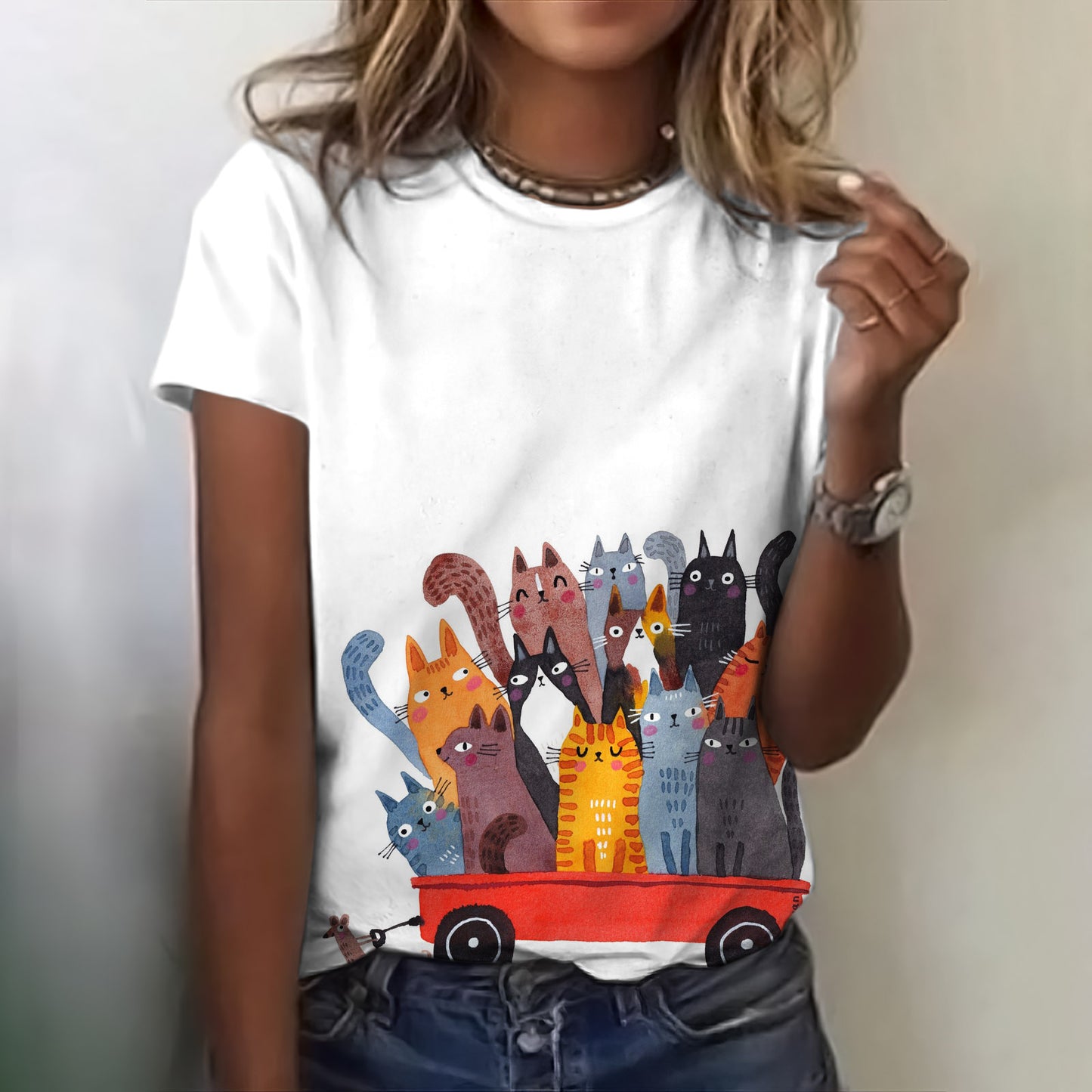 Animal World Print Women'S Round Neck T-Shirt elevenforest